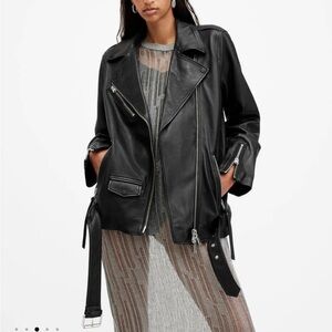 All Saints NEW Billie Relaxed Fit Leather Biker Jacket